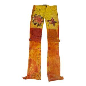 Handmade Tie Dye Patchwork Jeans Sun 90s 2000s Y2K Festival Rave 32x36